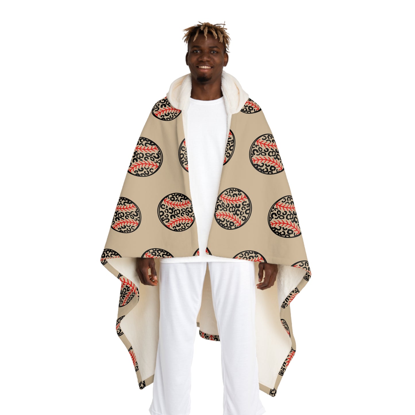 Hooded Sherpa beige leopard baseball Fleece Blanket