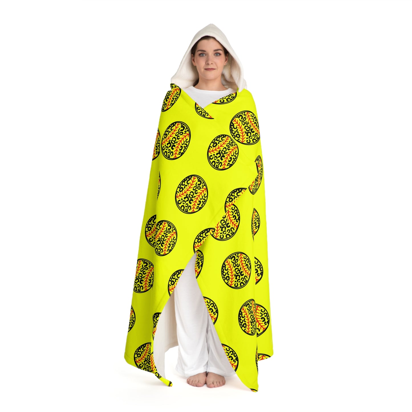 Softball Leopard Print Hooded Sherpa Fleece Blanket