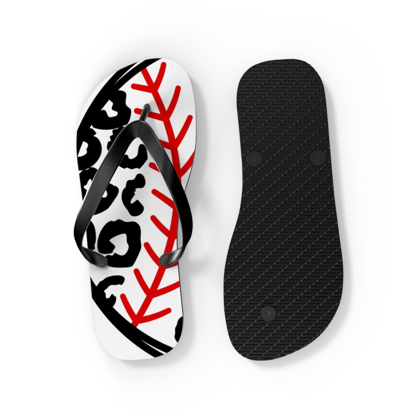 White Baseball leopard print flip flops