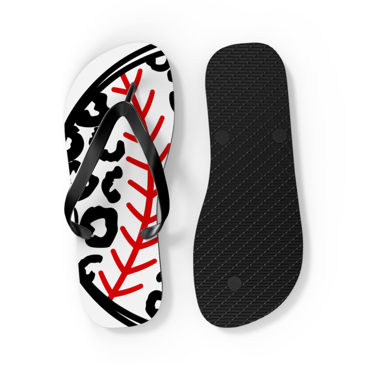 White Baseball leopard print flip flops