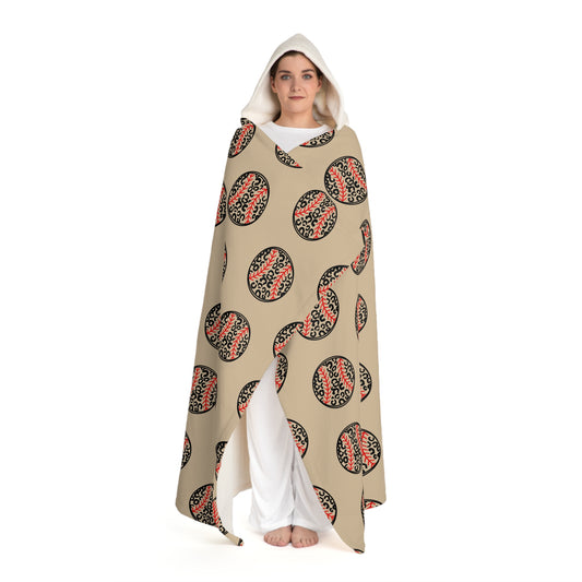 Hooded Sherpa beige leopard baseball Fleece Blanket