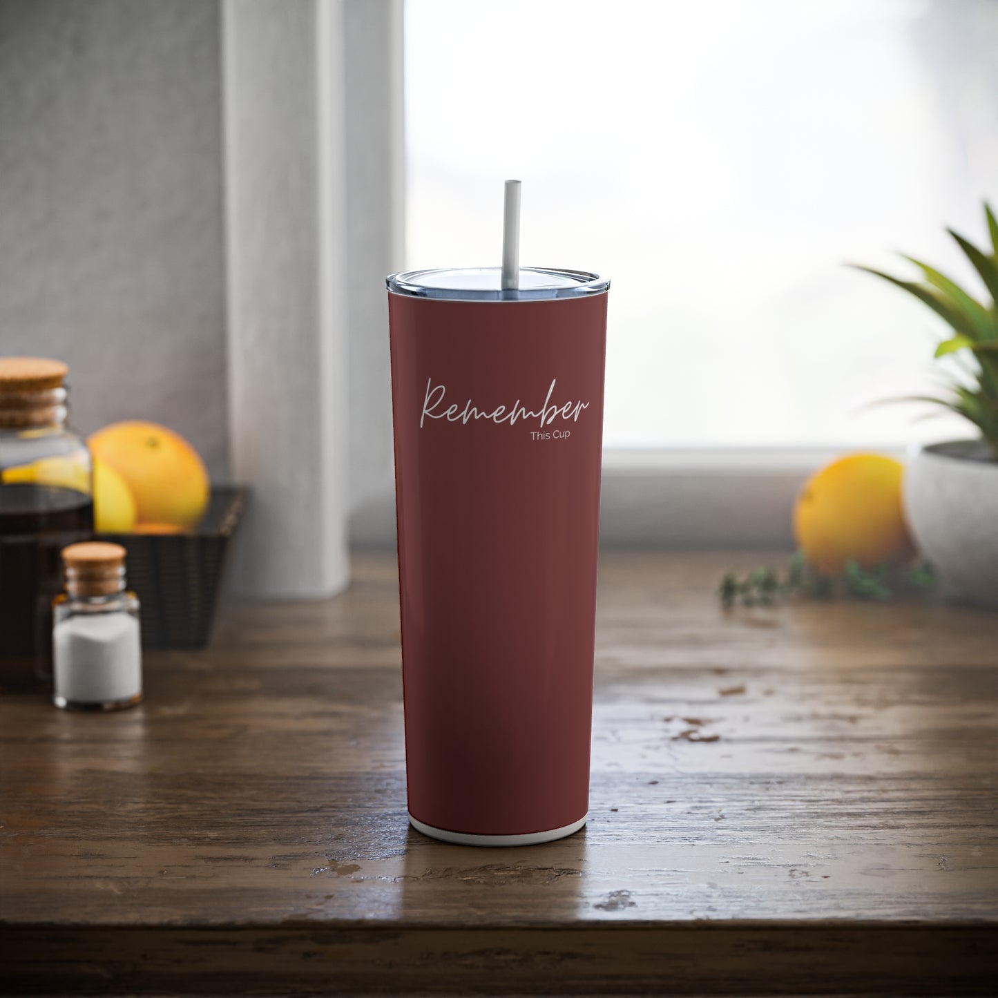 Remember This Cup Steel Tumbler with Straw- Maroon