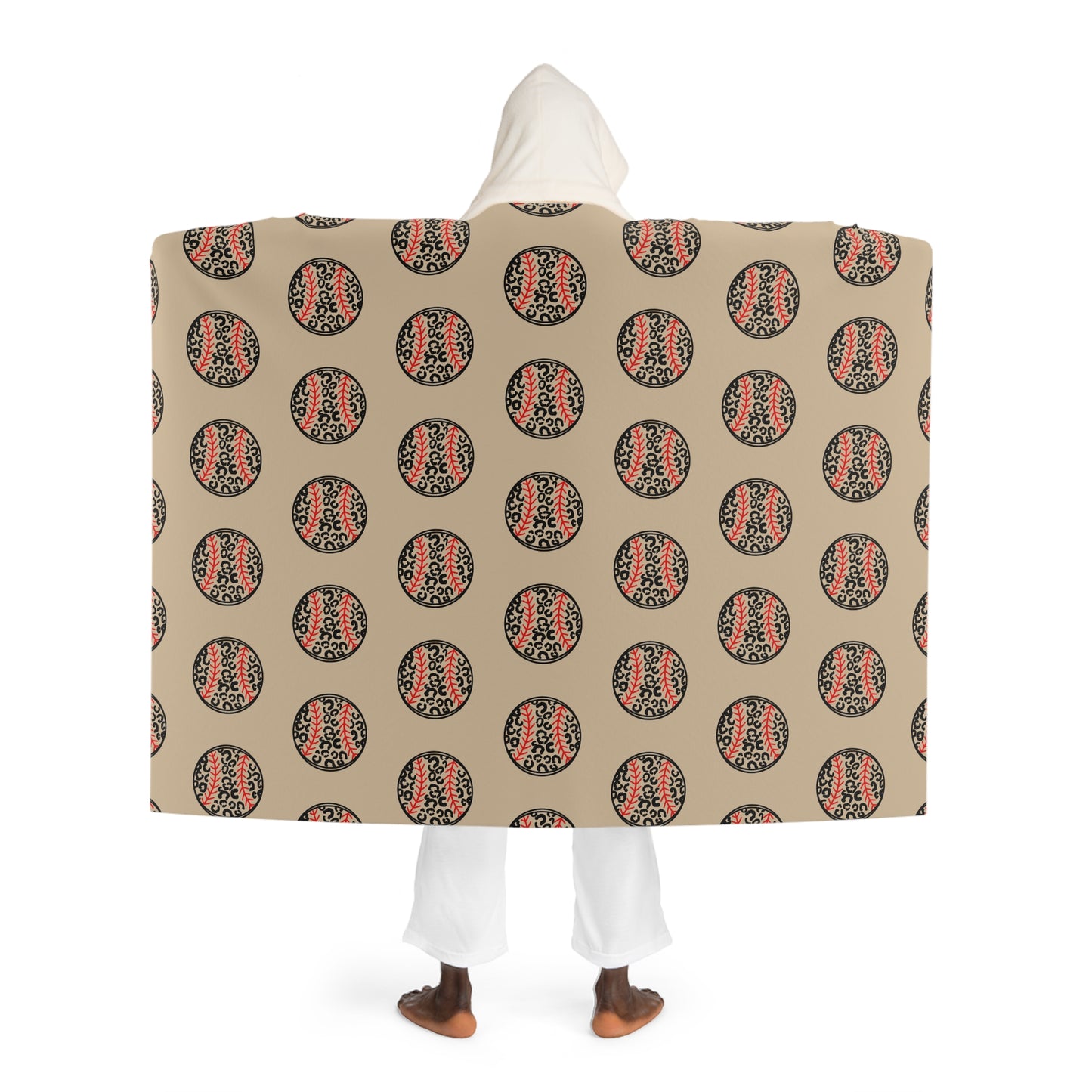 Hooded Sherpa beige leopard baseball Fleece Blanket