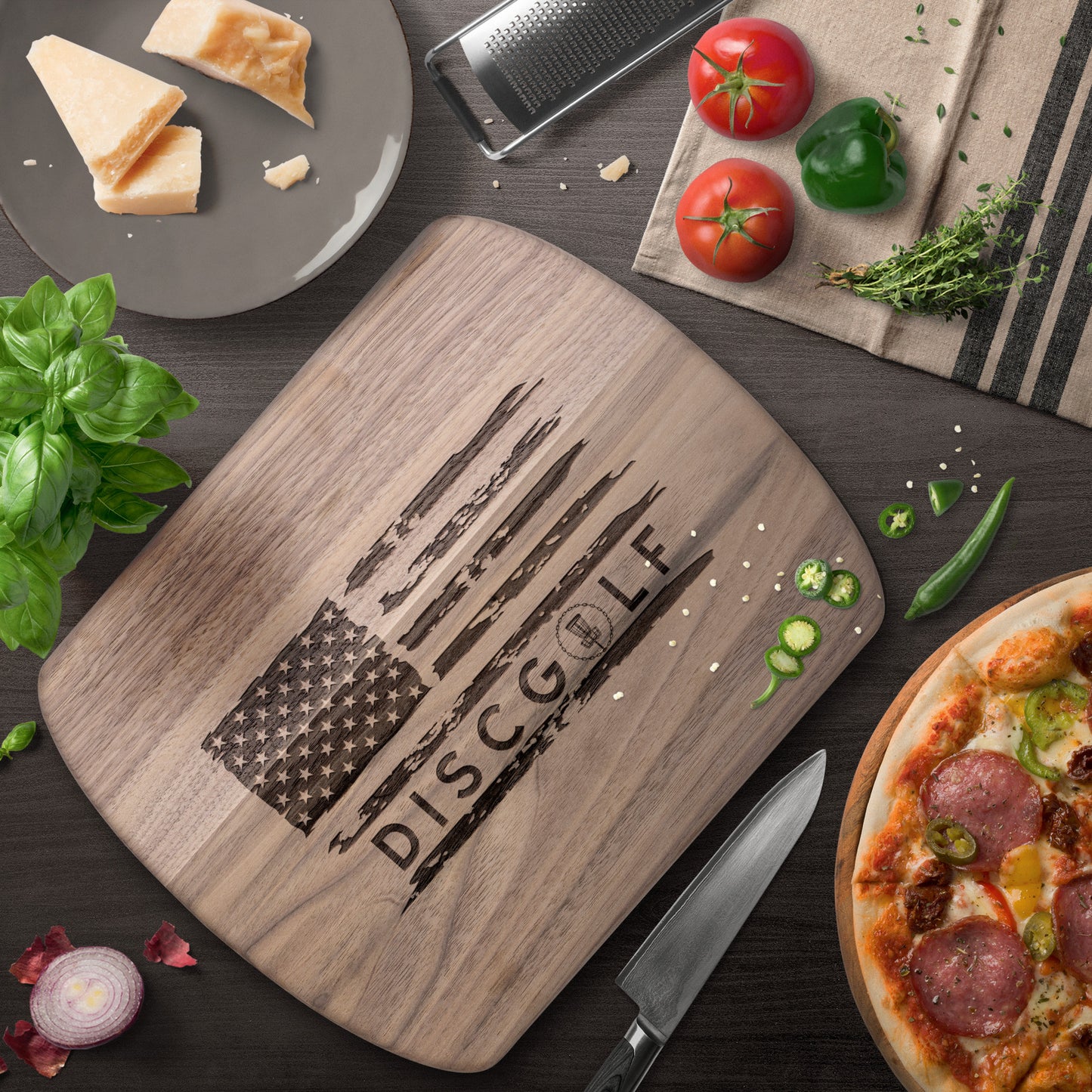 Disc Golf American Flag Wood Cutting Board