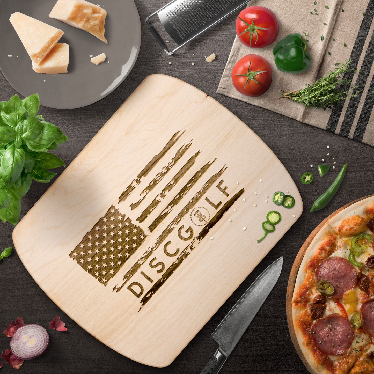 Disc Golf American Flag Wood Cutting Board