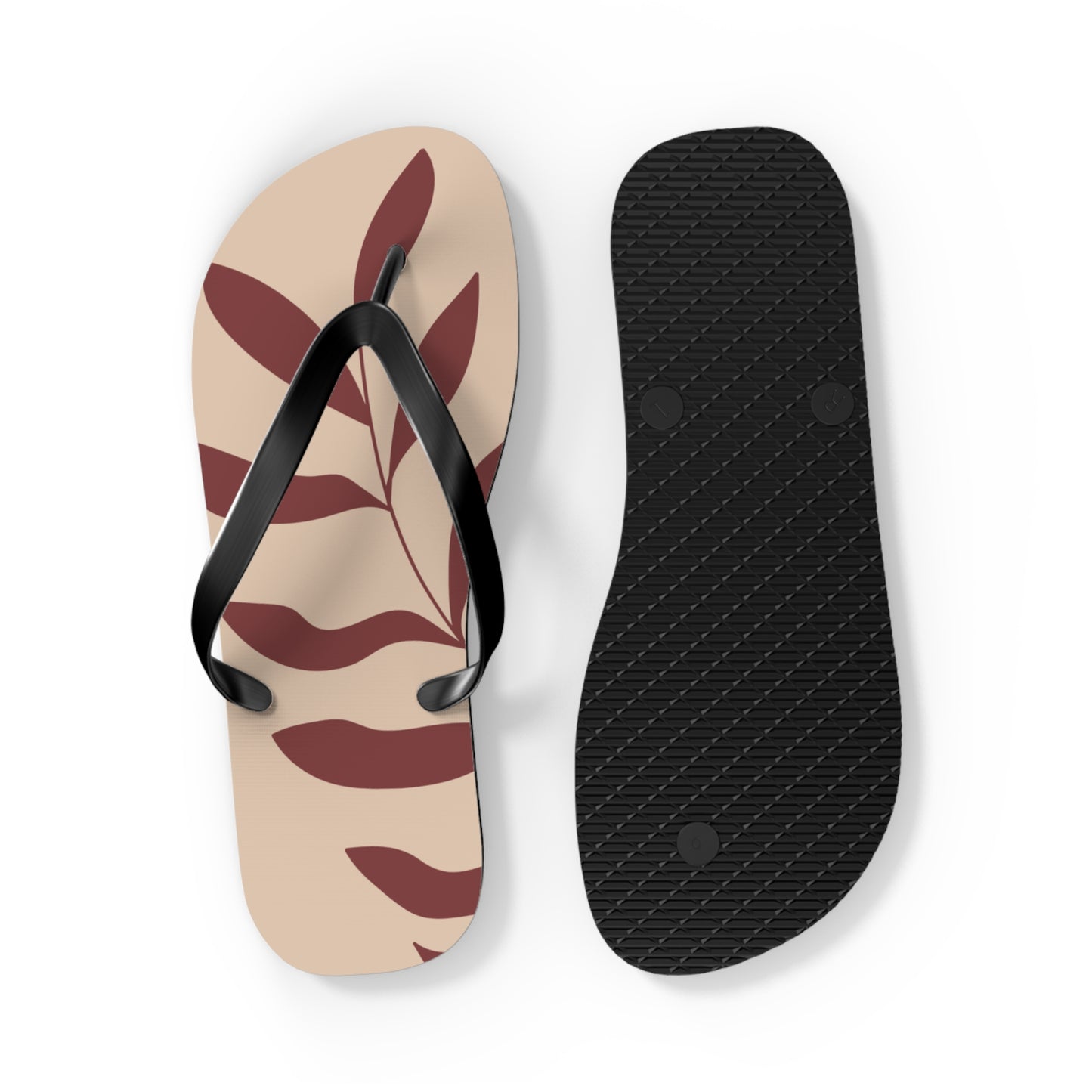 Tan Leafy Flip Flops
