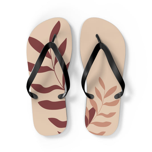 Tan Leafy Flip Flops